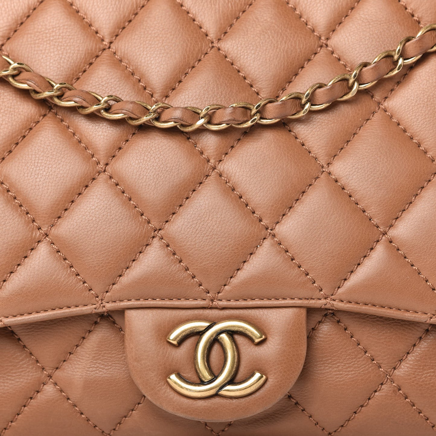 Calfskin Large Blizzard Zip Top Flap Bag Light Brown