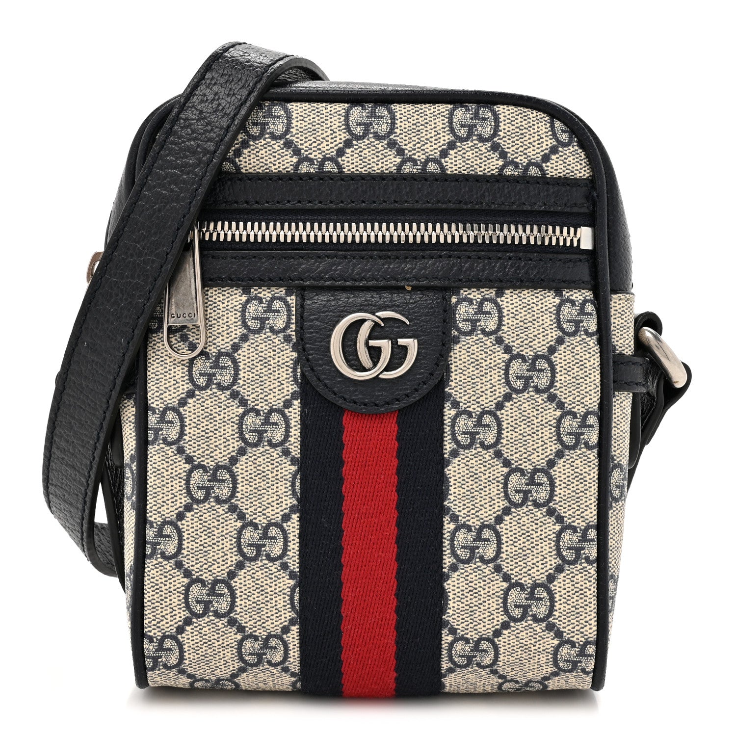Gucci GG Supreme Monogram Textured Calfskin Web Mini Ophidia Messenger Beige Blue 1 of 11
