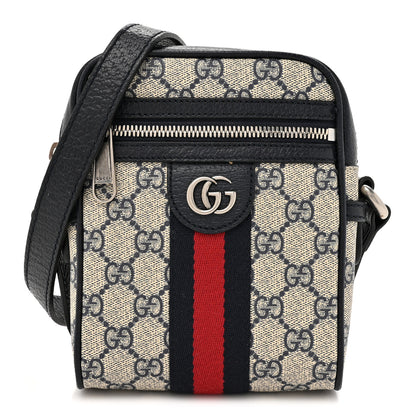 Gucci GG Supreme Monogram Textured Calfskin Web Mini Ophidia Messenger Beige Blue 1 of 11