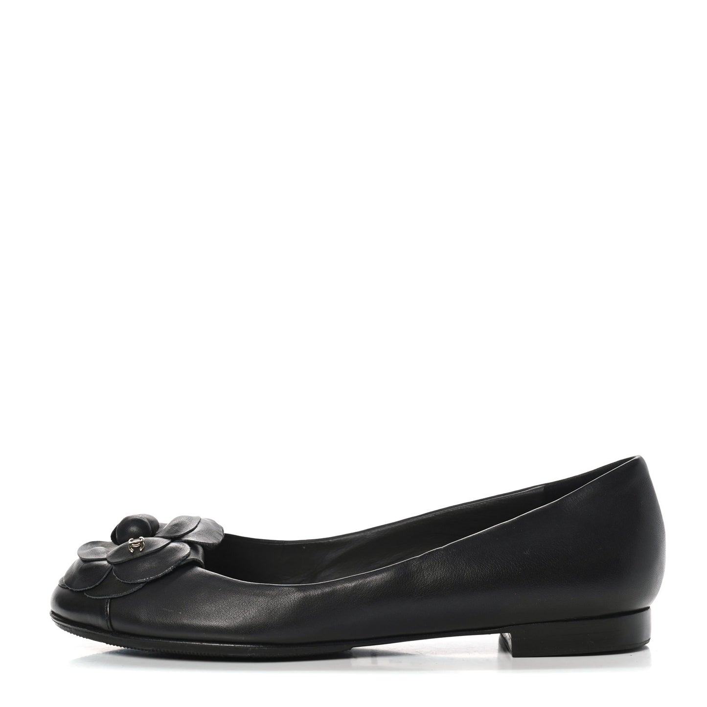 Lambskin Camellia Ballerina Flats 37 Black