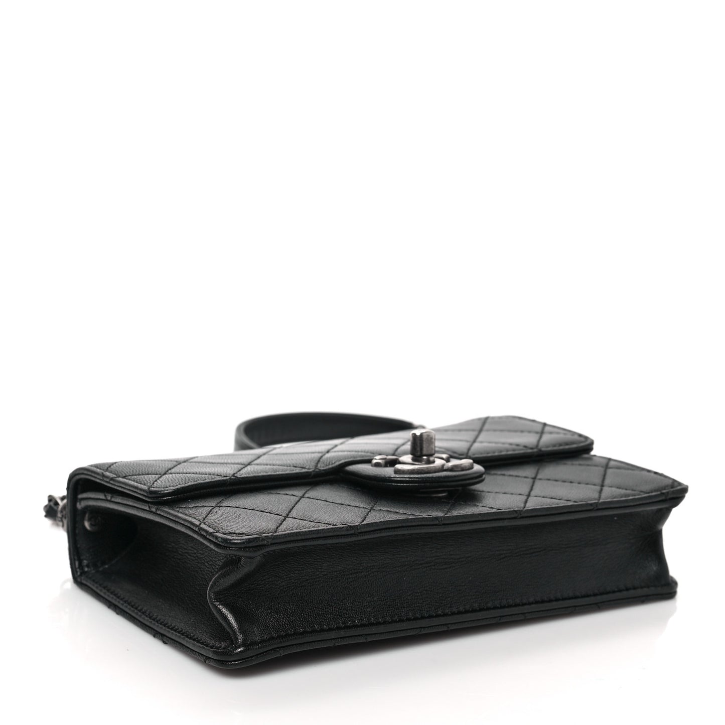 Goatskin Quilted Logo Small Chic Flap Black