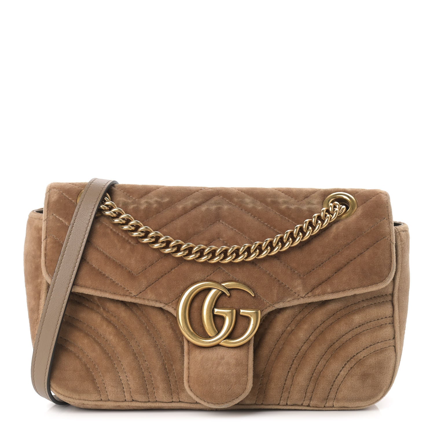 Gucci Velvet Matelasse Small GG Marmont Shoulder Bag Taupe 1 of 14
