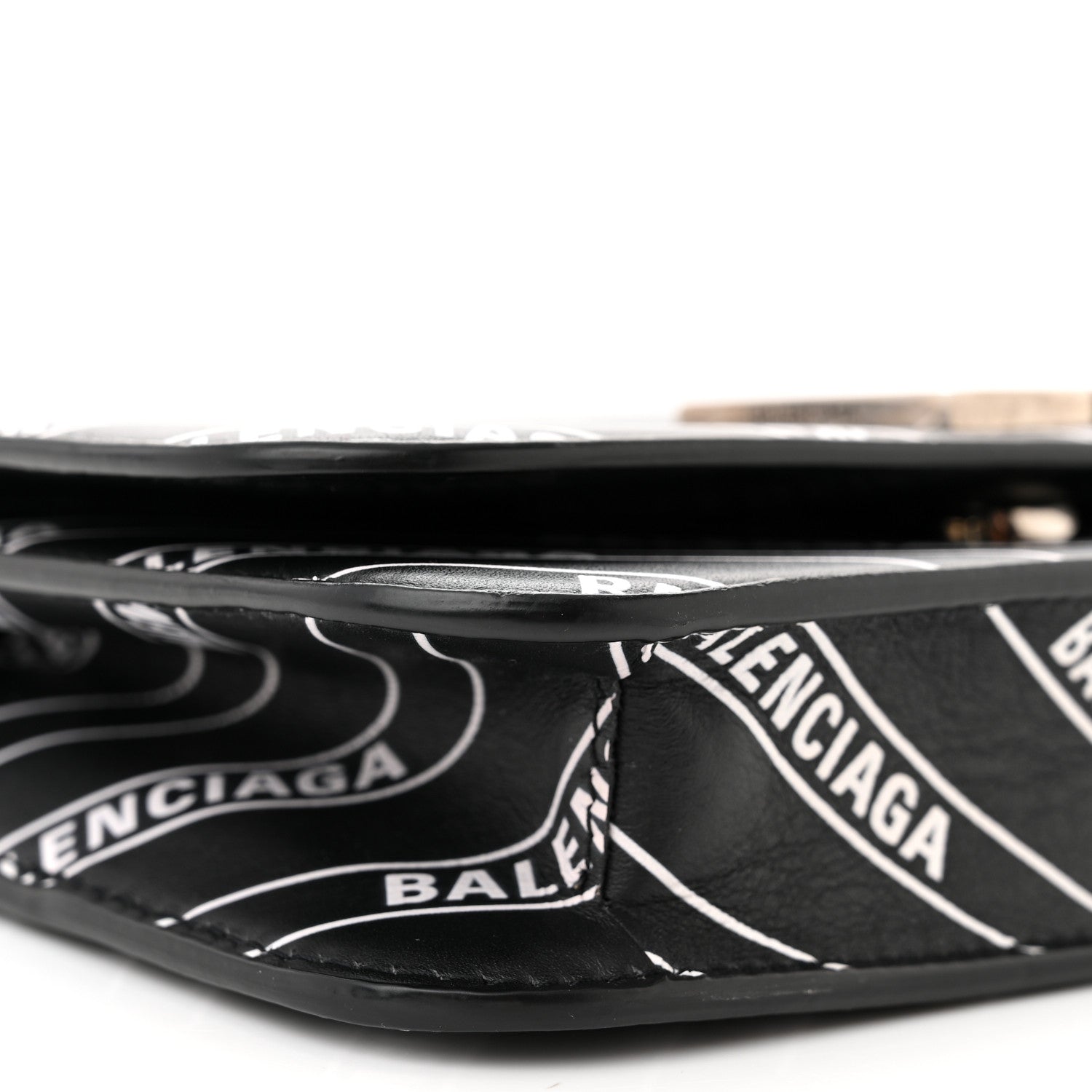 Balenciaga Matte Calfskin Diagonal Allover Logo Print B Wallet on Chain Black White 8 of 9