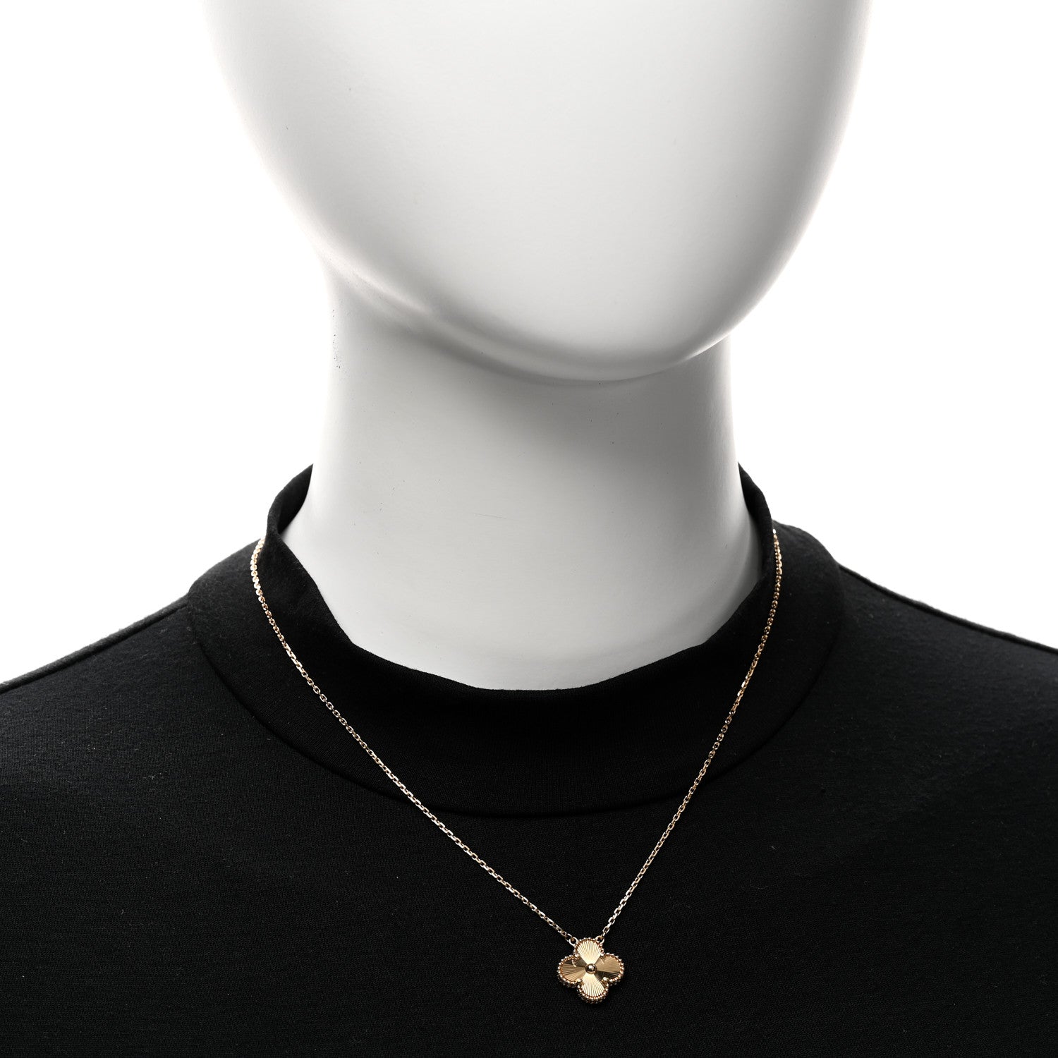 Van Cleef & Arpels 18K Yellow Gold Guilloche Vintage Alhambra Pendant Necklace 2 of 6