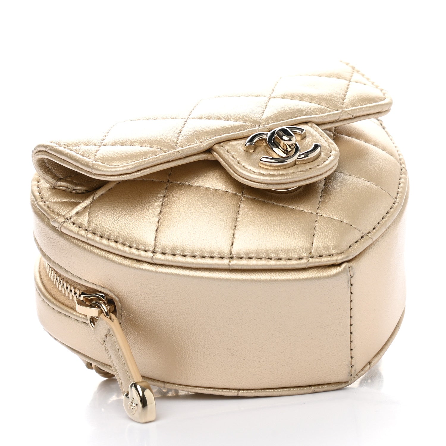 Chanel Metallic Lambskin Quilted CC In Love Heart Waist Belt Bag With Chain Gold 4 of 11