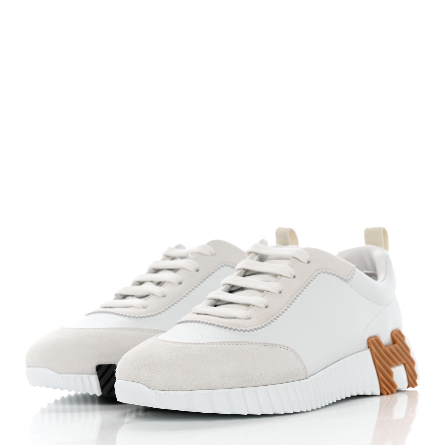Hermes Calfskin Suede Goatskin Bouncing Sneakers 37.5 White 3 of 9