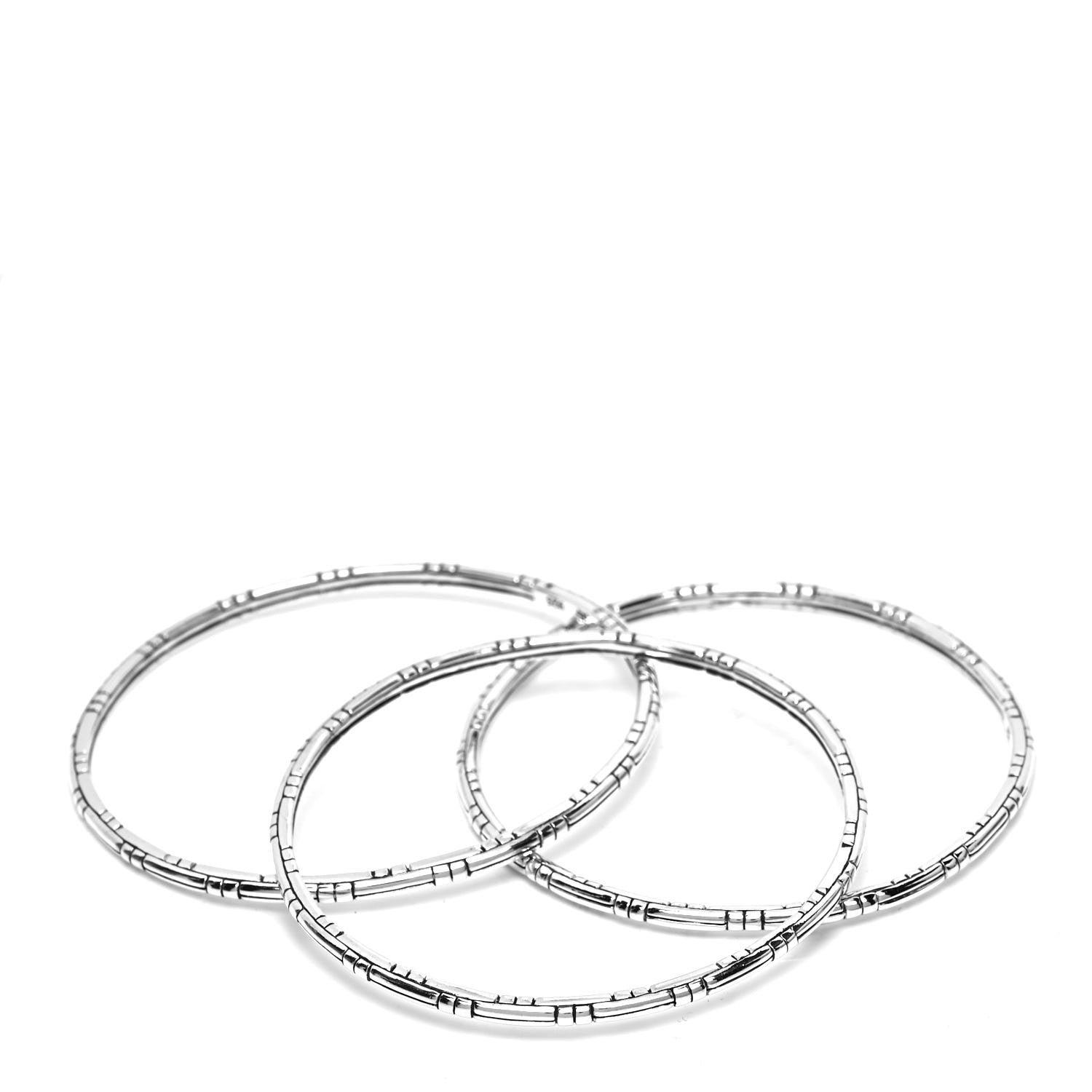 John Hardy Sterling Silver Kali Slim Bangle Bracelet Set of 3 4 of 5