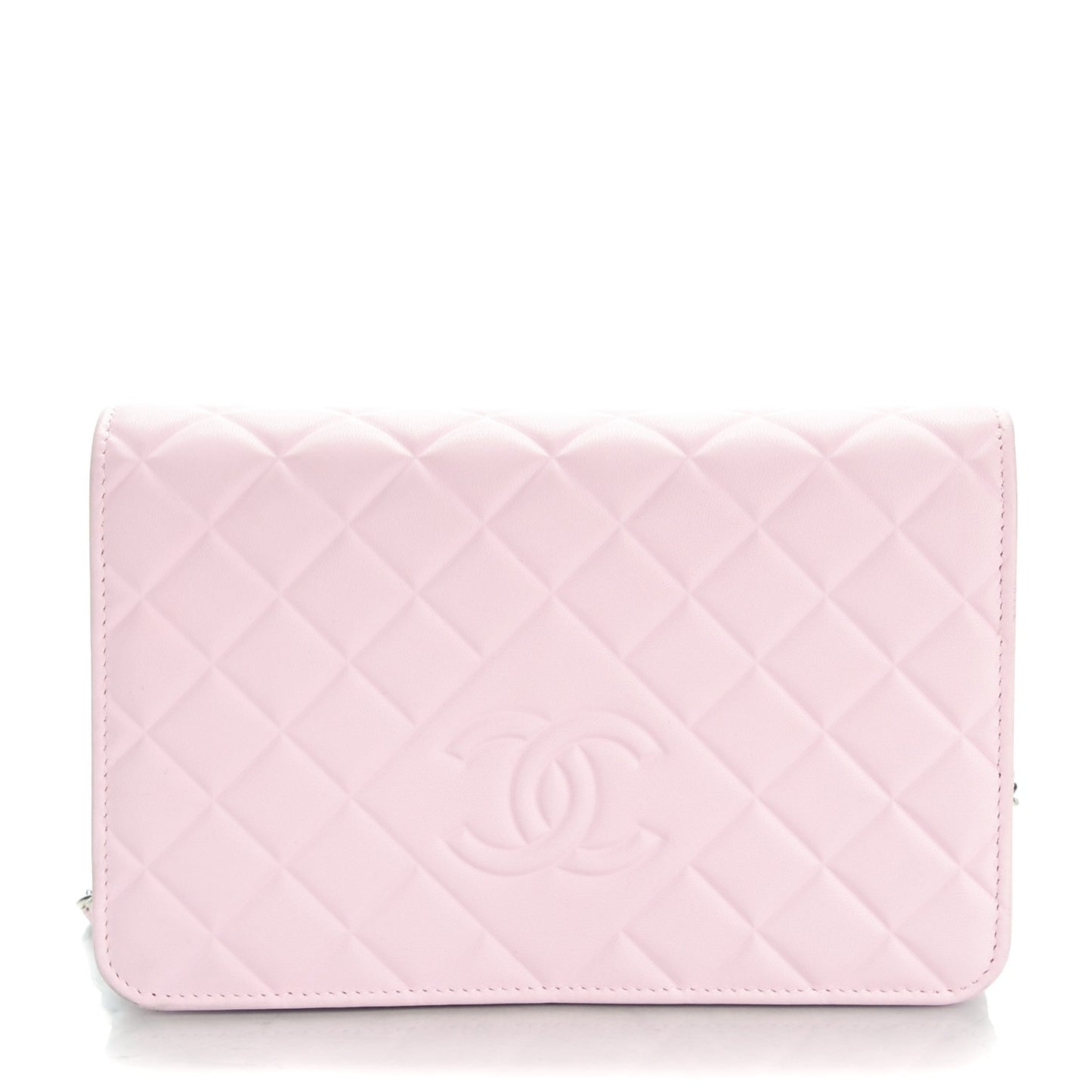 Lambskin Quilted Diamond CC Wallet On Chain WOC Pink
