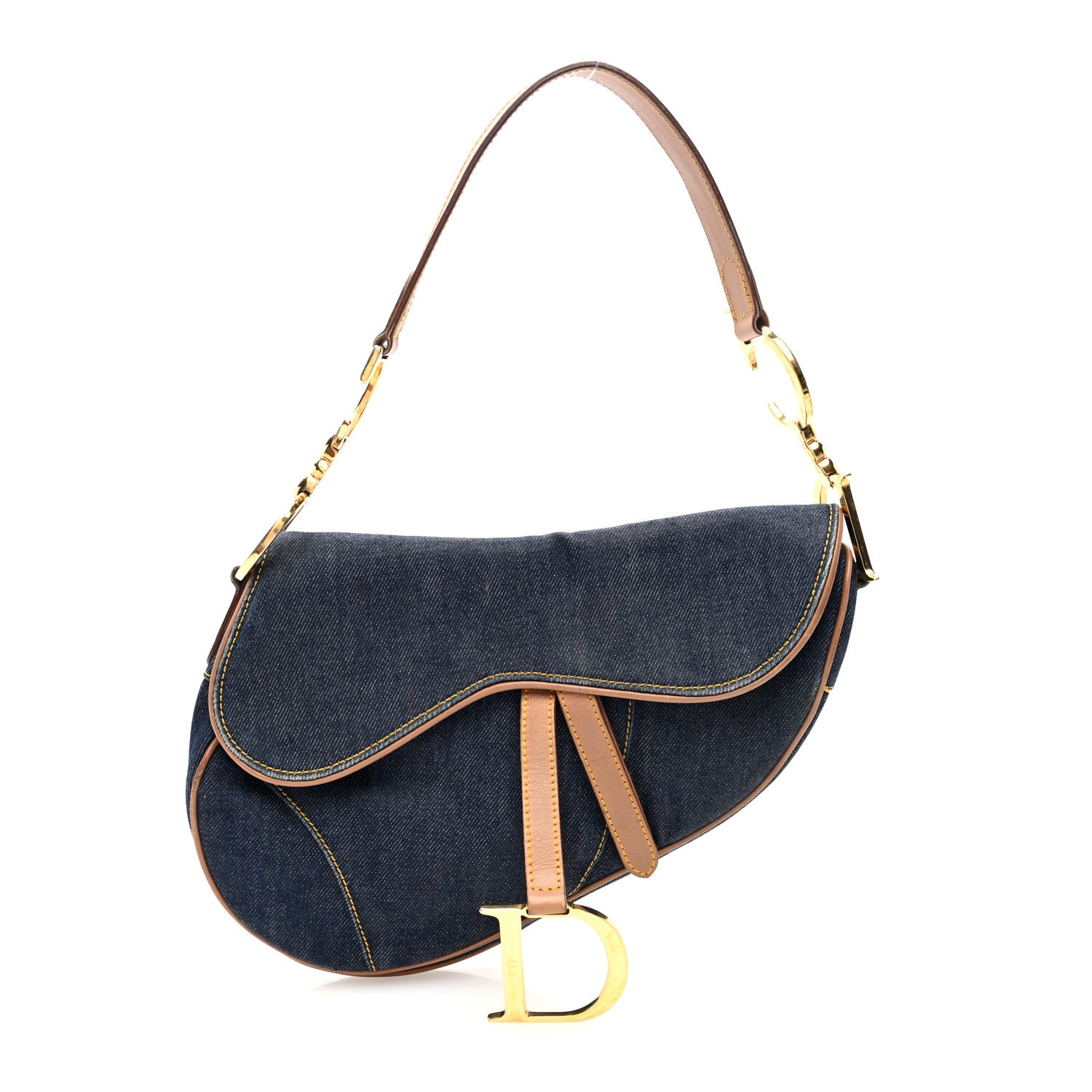 Christian Dior Denim Calfskin Saddle Bag Blue 1 of 10