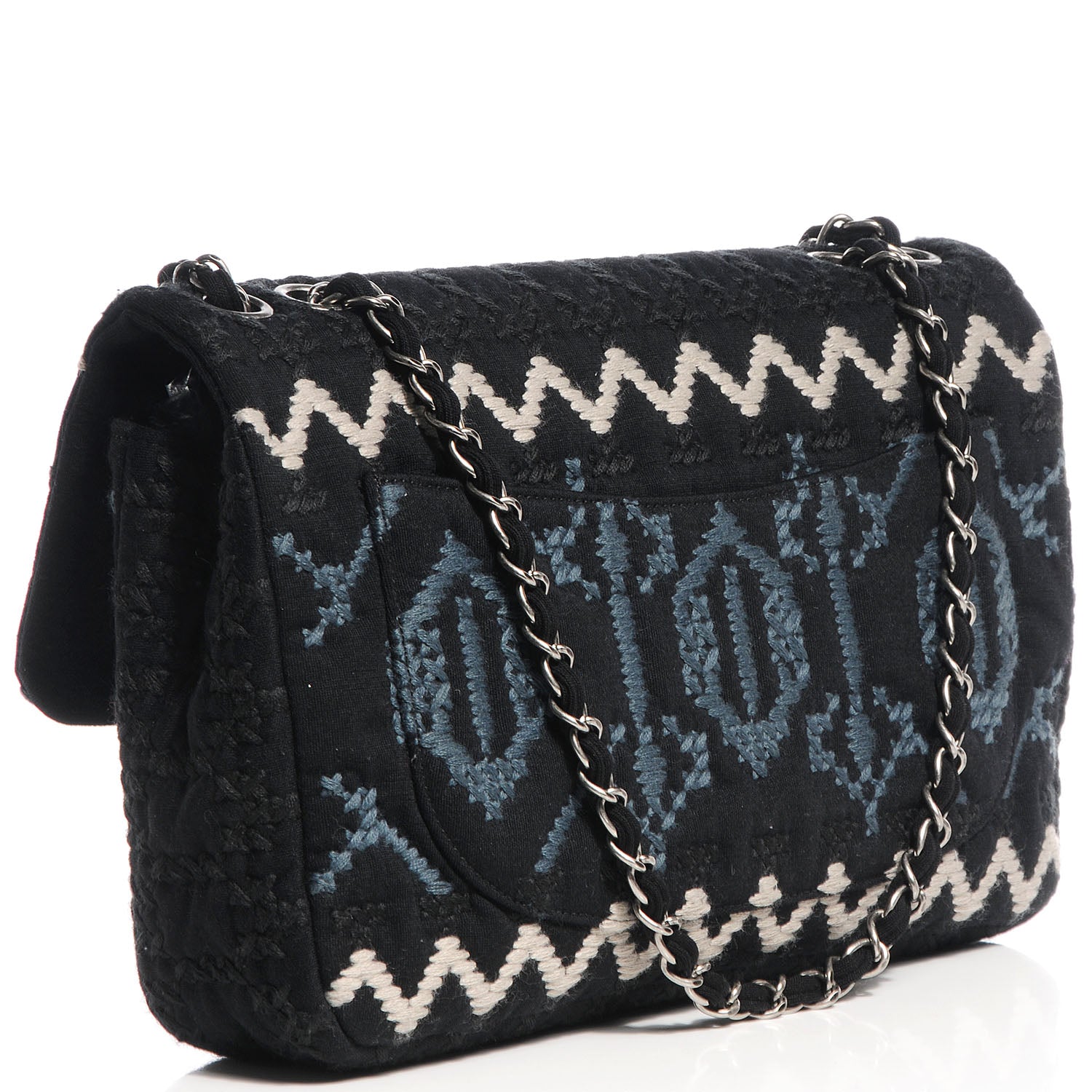 Chanel Jersey Embroidered Large Flap Black 3 of 8