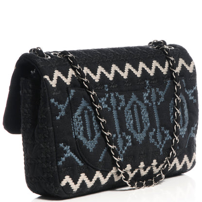 Chanel Jersey Embroidered Large Flap Black 3 of 8