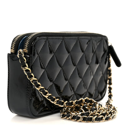 Chanel Patent Quilted Small Clutch With Chain Black Blue 3 of 12