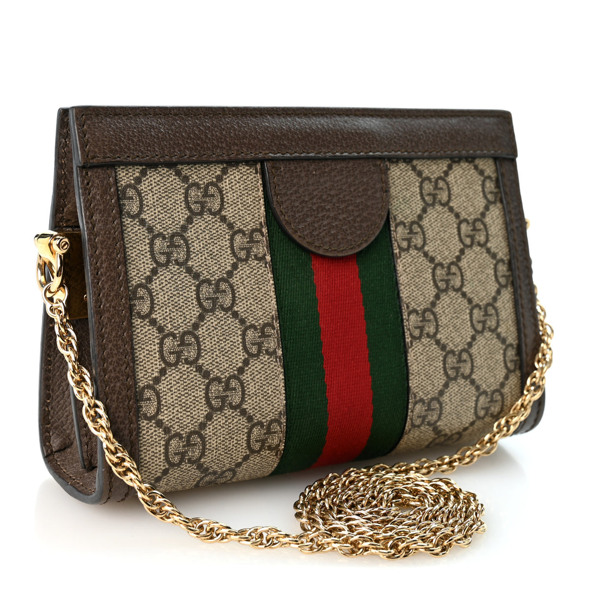 GG Supreme Monogram Textured Dollar Calfskin Web Mini Ophidia Chain Shoulder Bag Beige Ebony New Acero