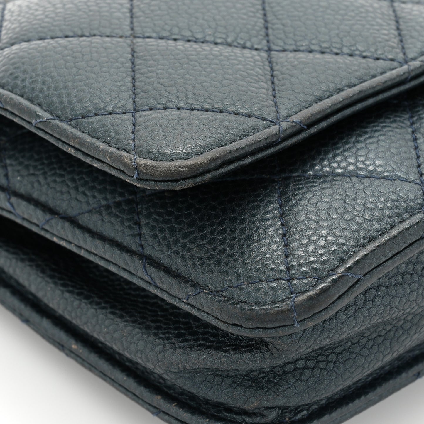 Caviar Quilted Wallet on Chain WOC Navy Blue