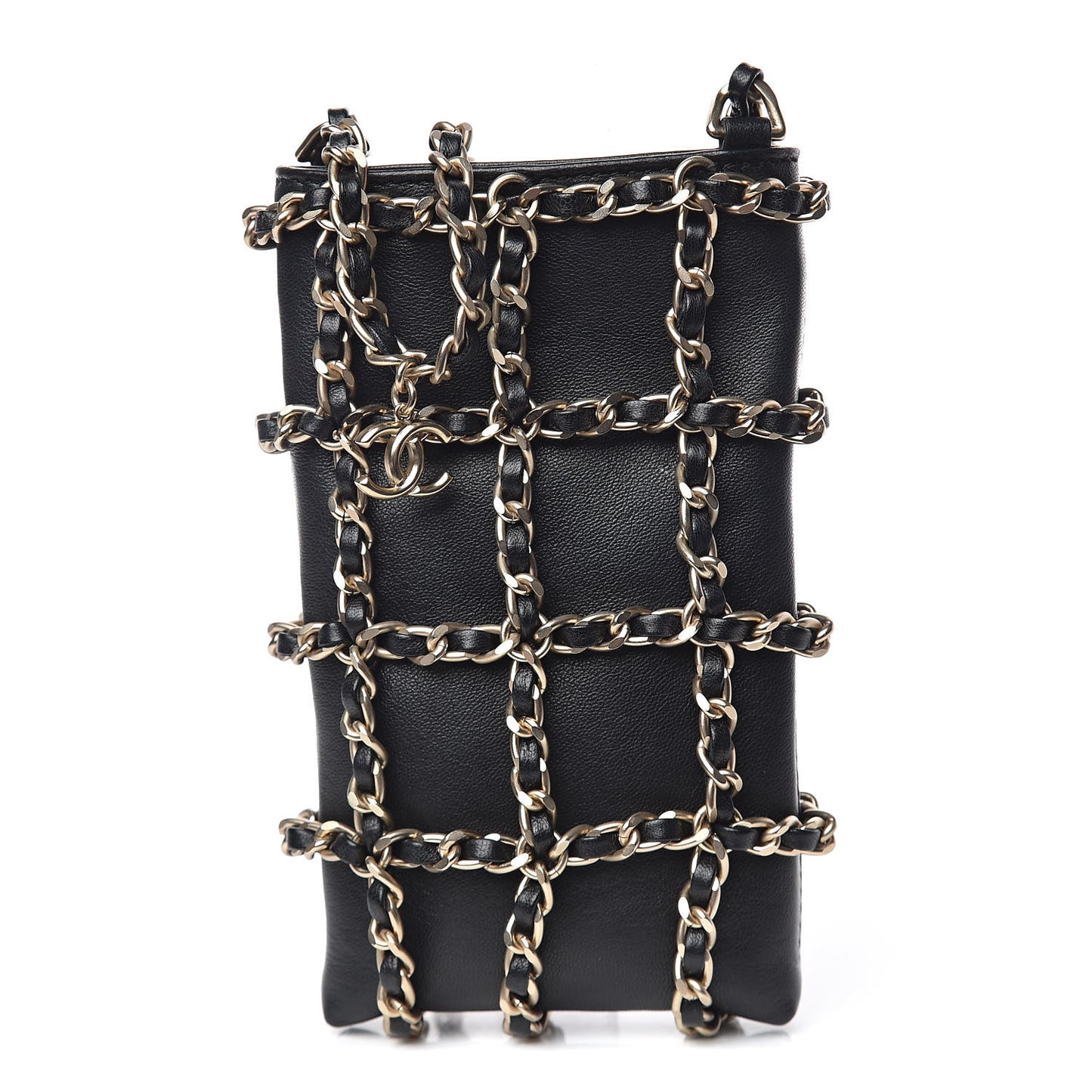 Lambskin Tech Me Out Clutch With Chain Black