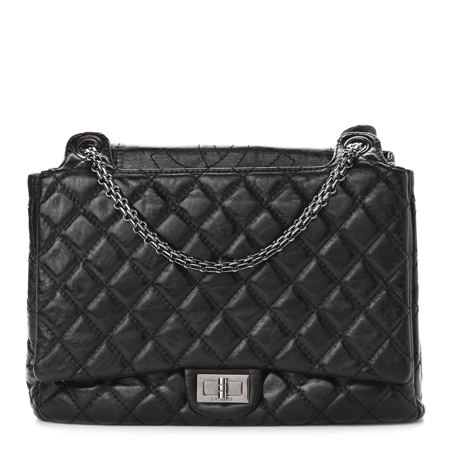 Chanel Metallic Aged Calfskin Quilted Reissue 2.55 Accordion Flap Black 1 of 10