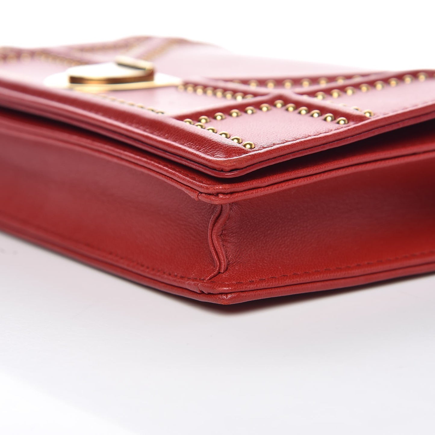 Lambskin Studded Diorama Wallet on Chain Pouch Red
