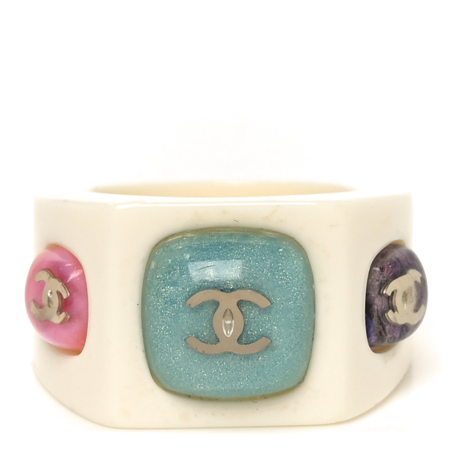 Chanel Glitter Resin CC Ring 53 6.5 White 1 of 4