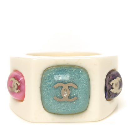 Chanel Glitter Resin CC Ring 53 6.5 White 1 of 4