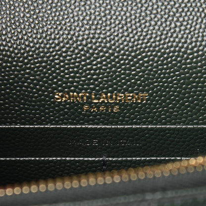 Saint Laurent Grain De Poudre Matelasse Chevron Monogram Envelope Chain Wallet Dark Green 8 of 9