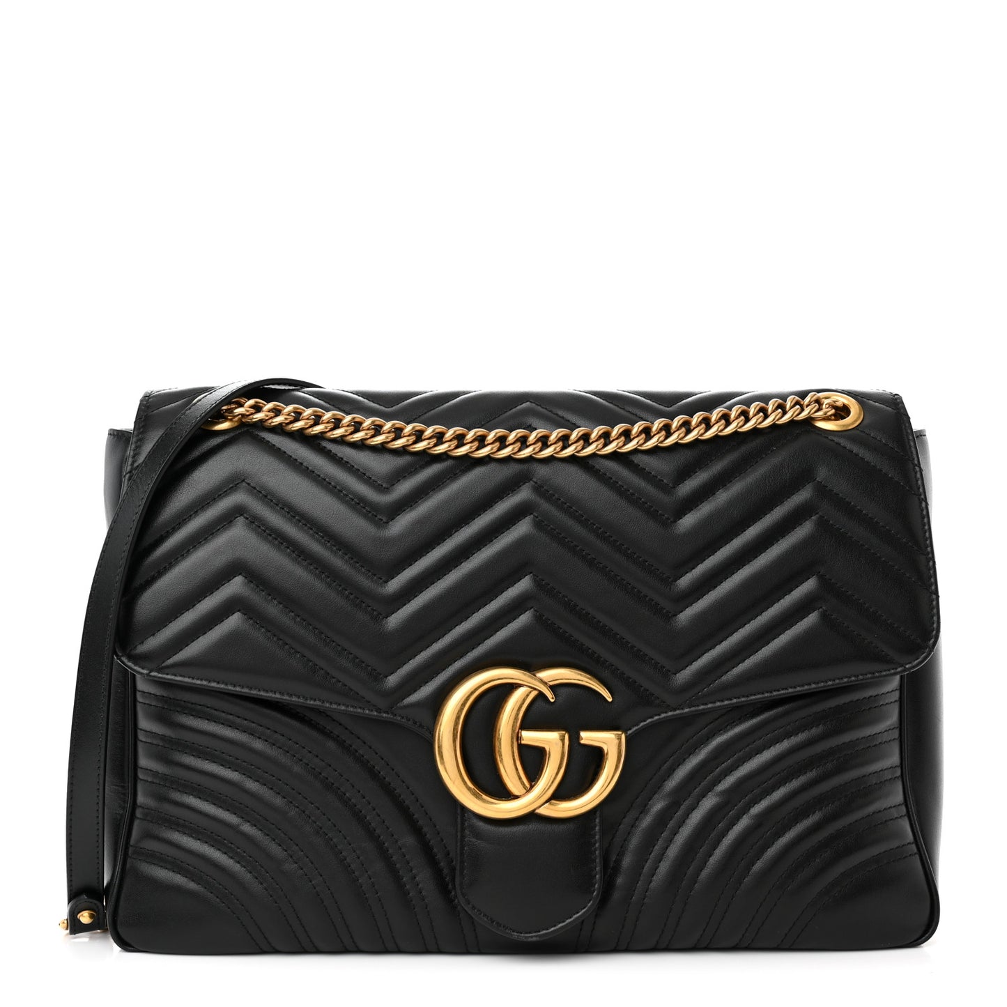 Calfskin Matelasse Large GG Marmont Shoulder Bag Black