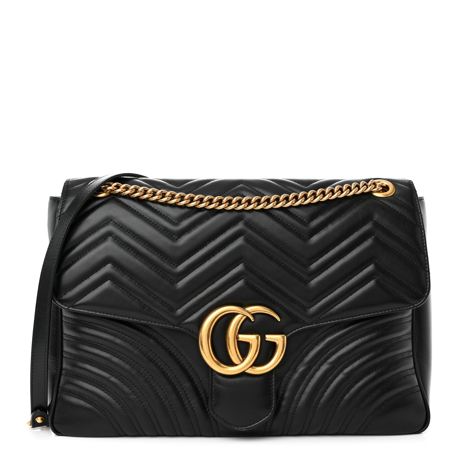 Gucci Calfskin Matelasse Large GG Marmont Shoulder Bag Black 1 of 13