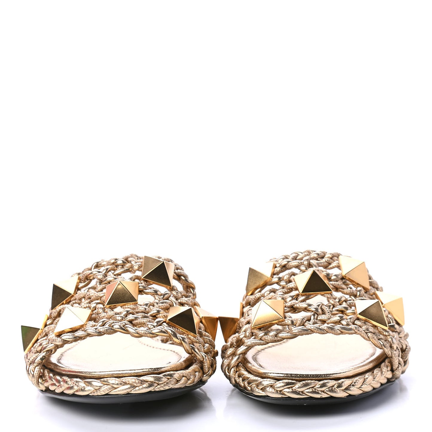 Metallic Nappa Woven Roman Stud Flat Slide Sandals 38 Star Gold