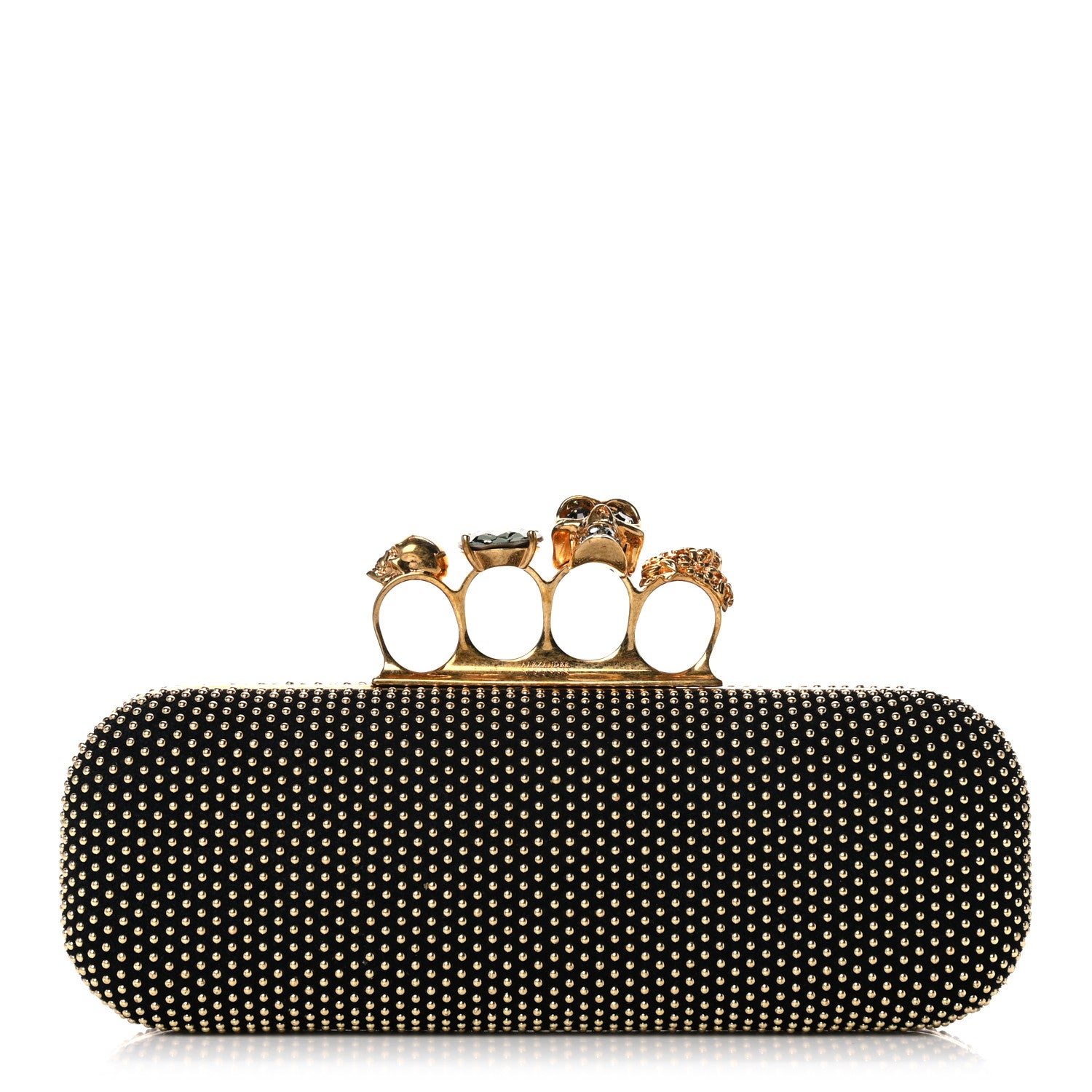 Alexander McQueen Suede Studded Skull Knuckle Box Clutch Black 1 of 15