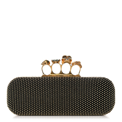 Alexander McQueen Suede Studded Skull Knuckle Box Clutch Black 1 of 15