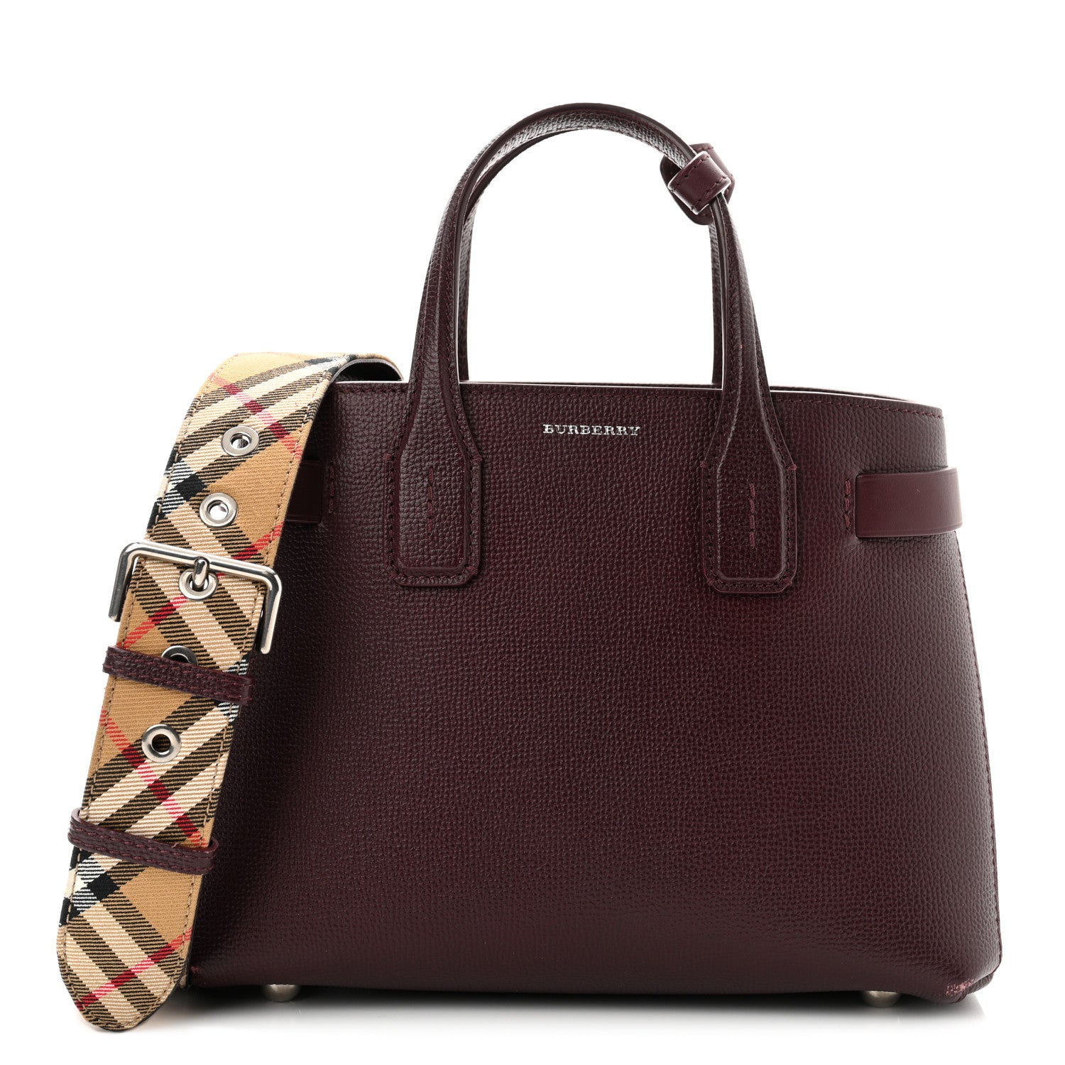 Burberry Derby Calfskin House Check Small Banner Tote Mahogany Red 1 of 11