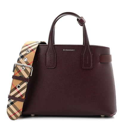 Burberry Derby Calfskin House Check Small Banner Tote Mahogany Red 1 of 11