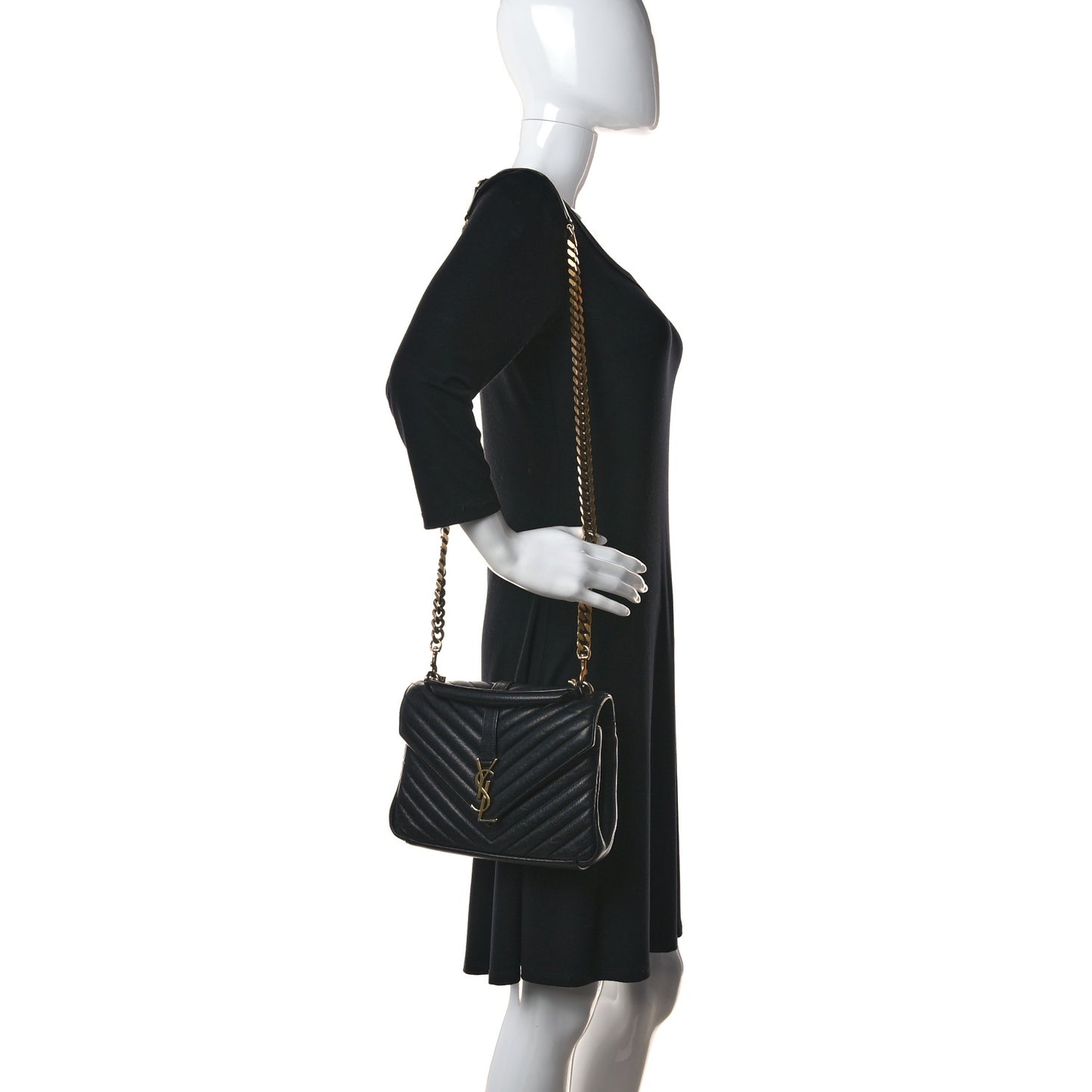 Sheepskin Matelasse Chevron Monogram Medium College Bag Black