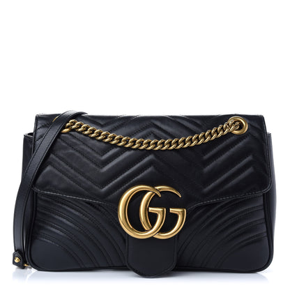 Gucci Calfskin Matelasse Medium GG Marmont Shoulder Bag Black 1 of 13