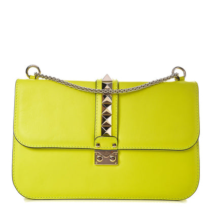 Valentino Garavani Vitello Large Glam Lock Rockstud Flap Yellow Fluo 1 of 17