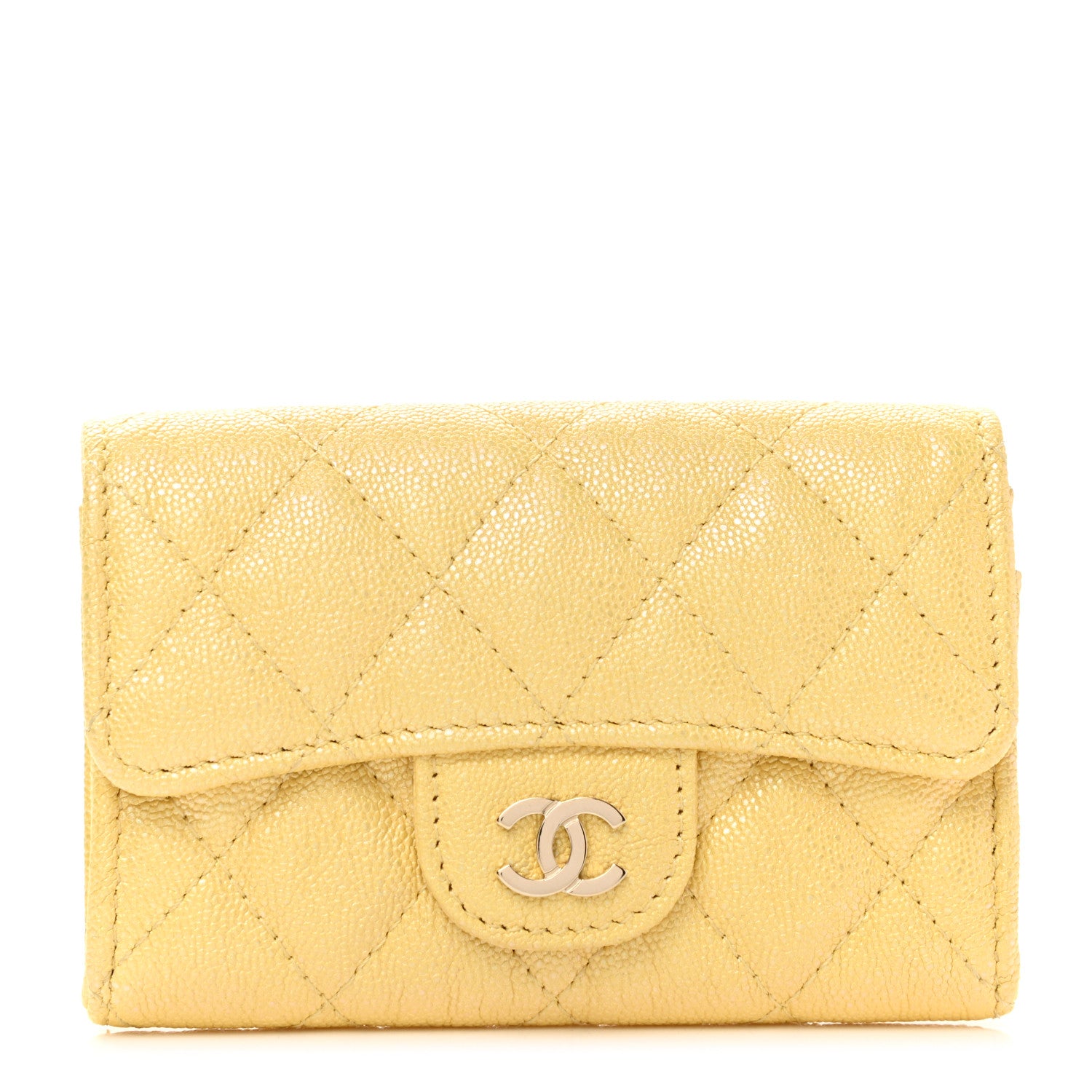 Chanel Iridescent Caviar Quilted Flap Card Holder Yellow 1 of 8