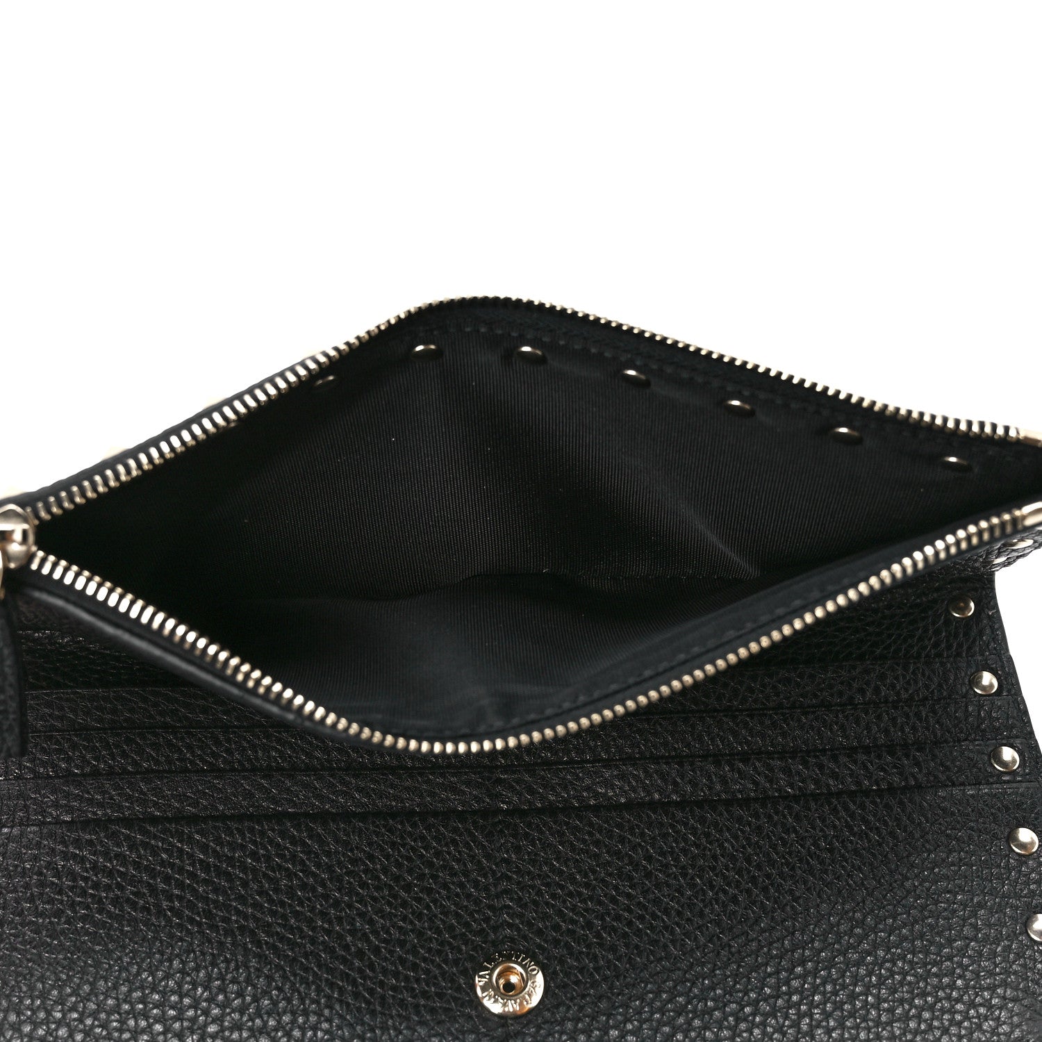 Valentino Garavani Pebbled Calfskin Rockstud Fold Zip Wallet Black 7 of 12