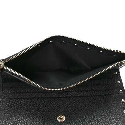 Valentino Garavani Pebbled Calfskin Rockstud Fold Zip Wallet Black 7 of 12