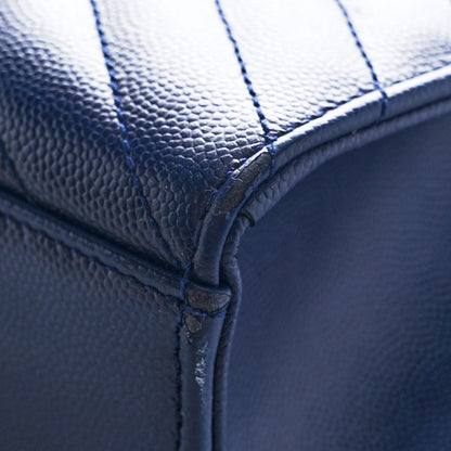 Saint Laurent Grain De Poudre Matelasse Chevron Large Monogram Satchel Blue 13 of 18
