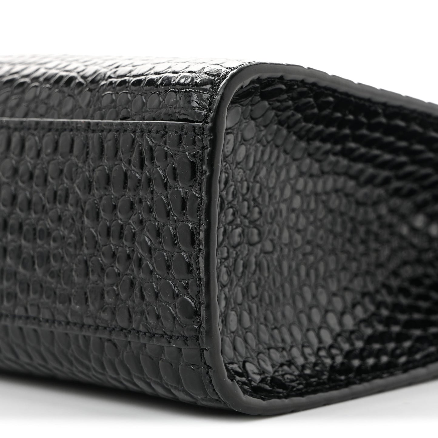 Shiny Calfskin Crocodile Embossed Manhattan Baguette Black