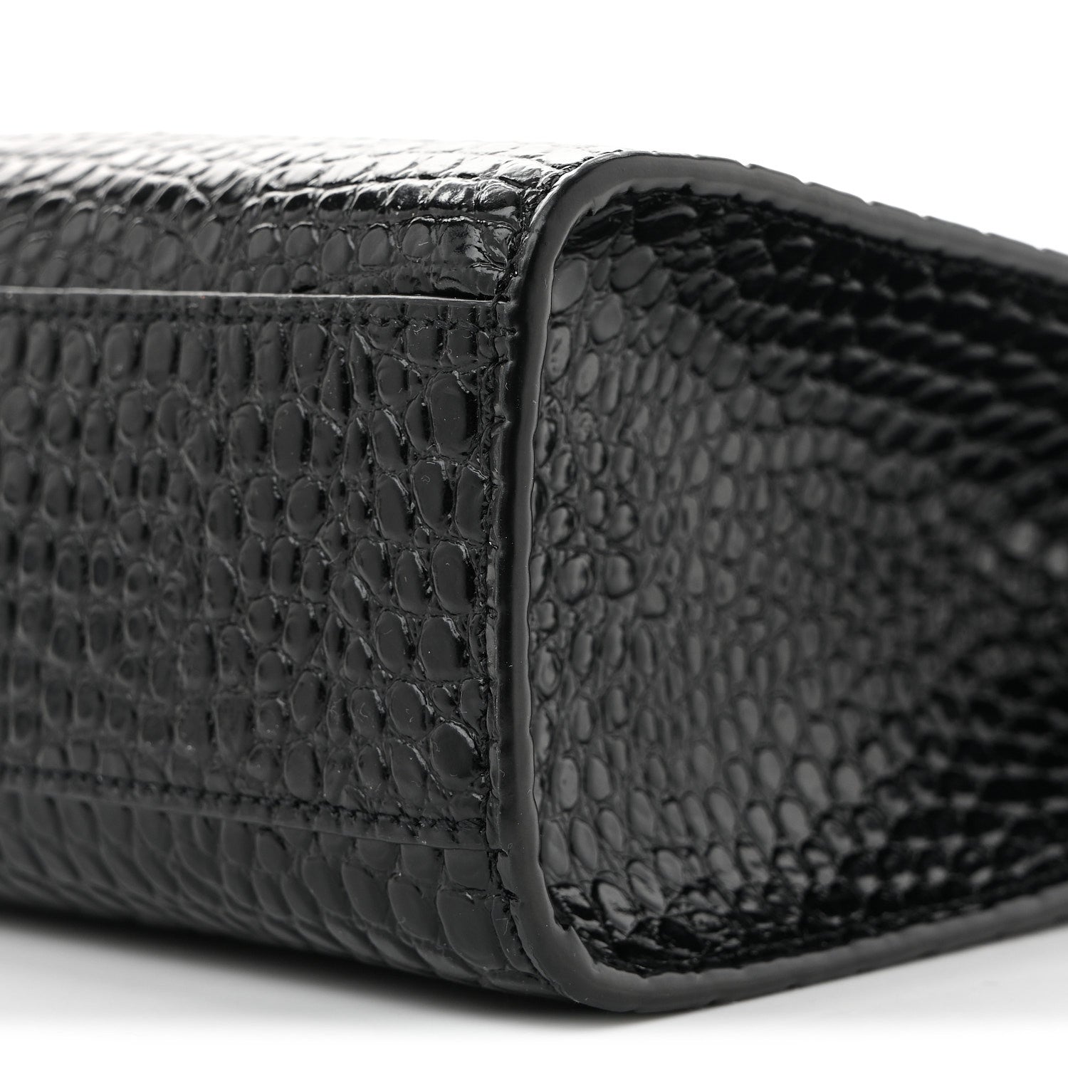 Saint Laurent Shiny Calfskin Crocodile Embossed Manhattan Baguette Black 9 of 10