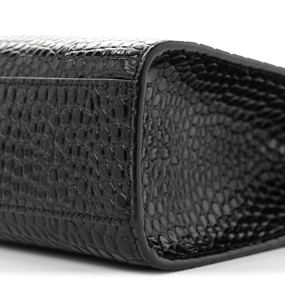 Saint Laurent Shiny Calfskin Crocodile Embossed Manhattan Baguette Black 9 of 10
