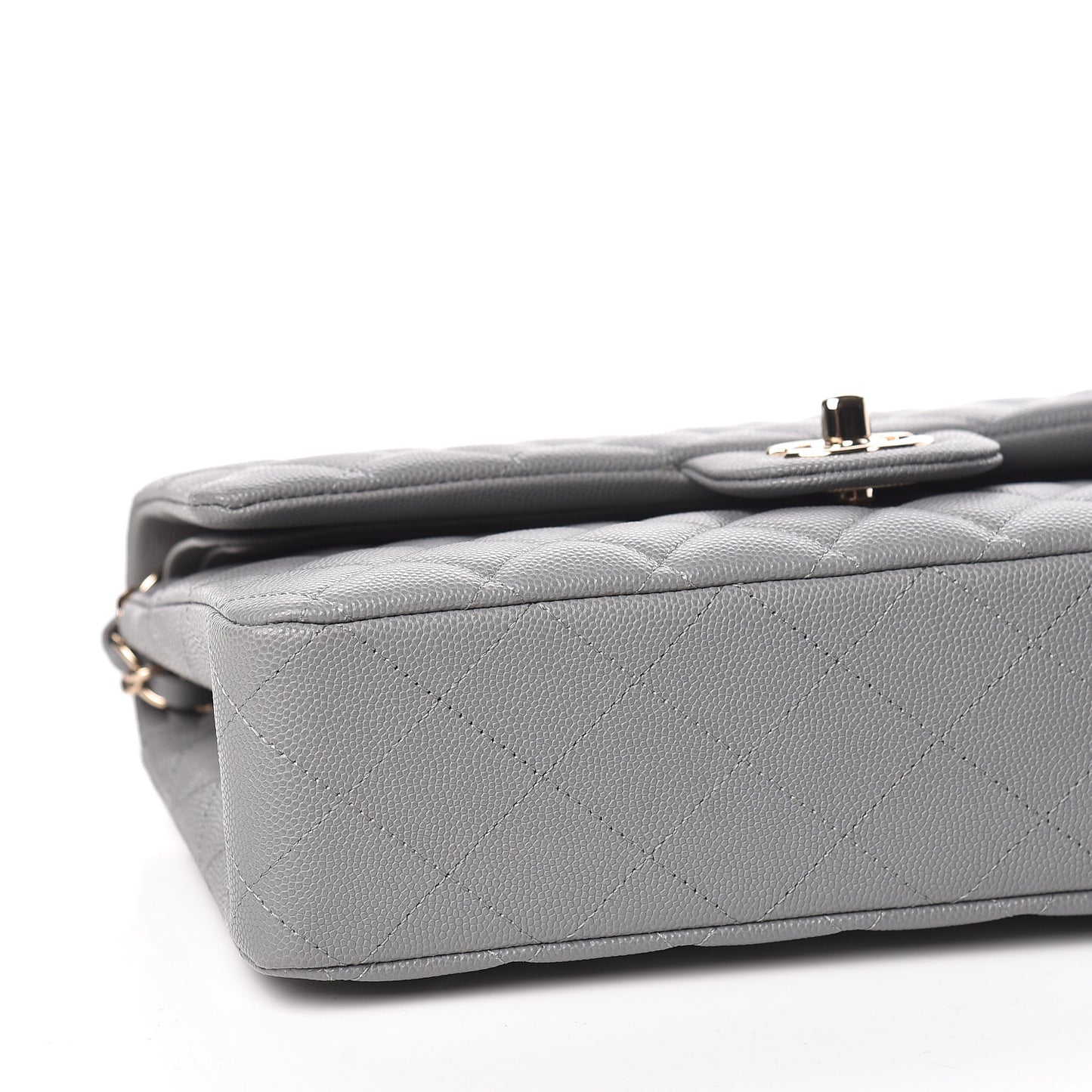 Caviar Quilted Medium Double Flap Grey