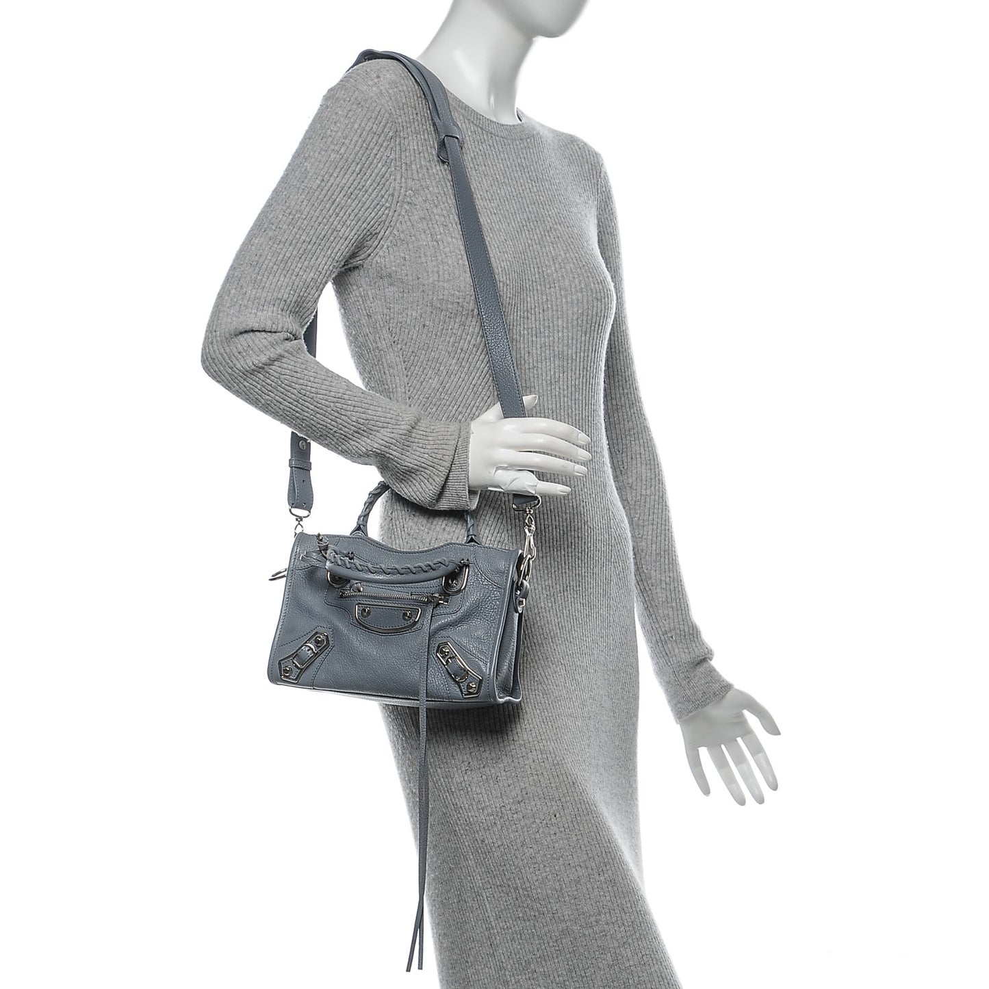 Chevre Silver Metallic Edge Hardware Mini City Bleu Acier