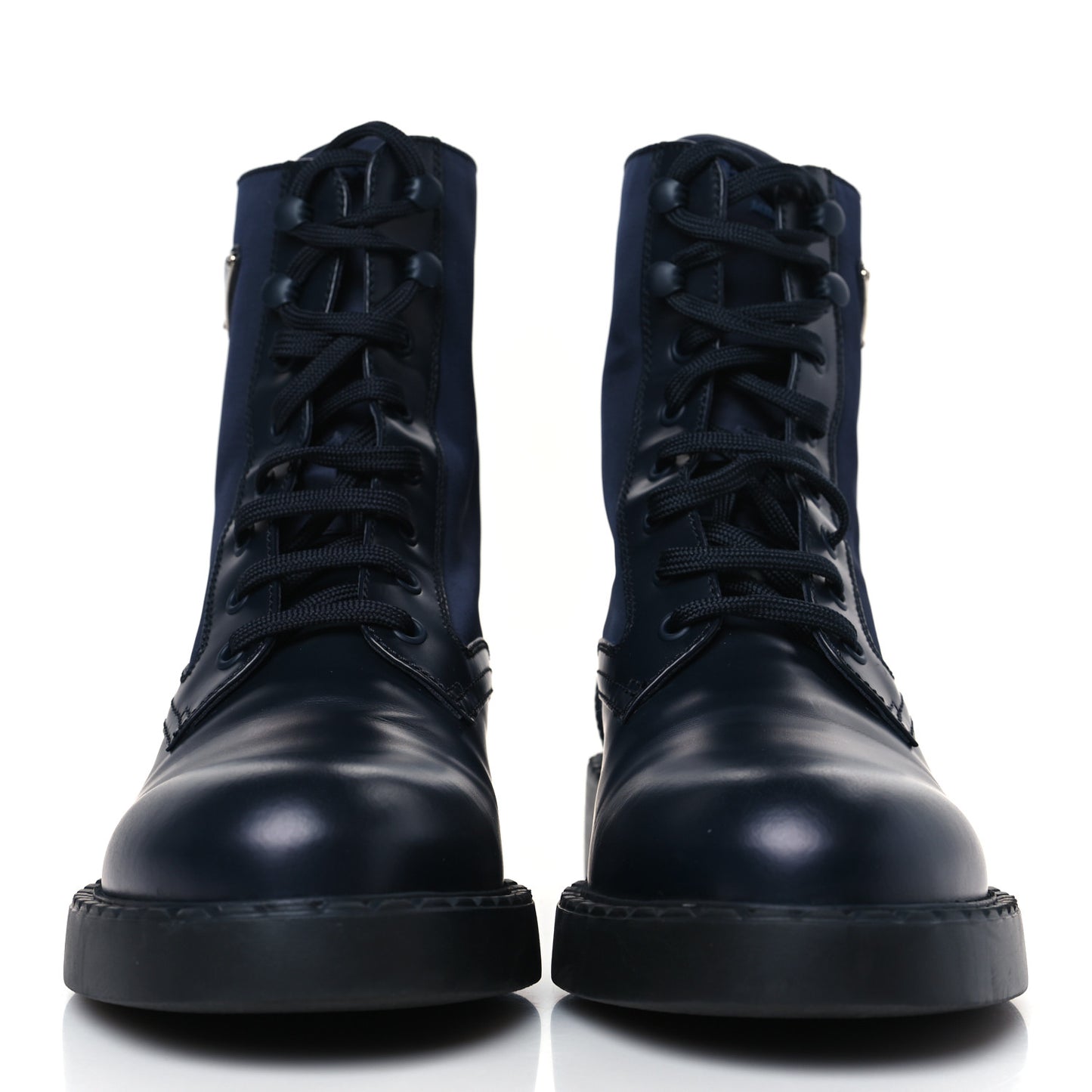 Spazzolato Re-Nylon Metal Triangle Logo Womens 50mm Combat Boots 39.5 Bleu