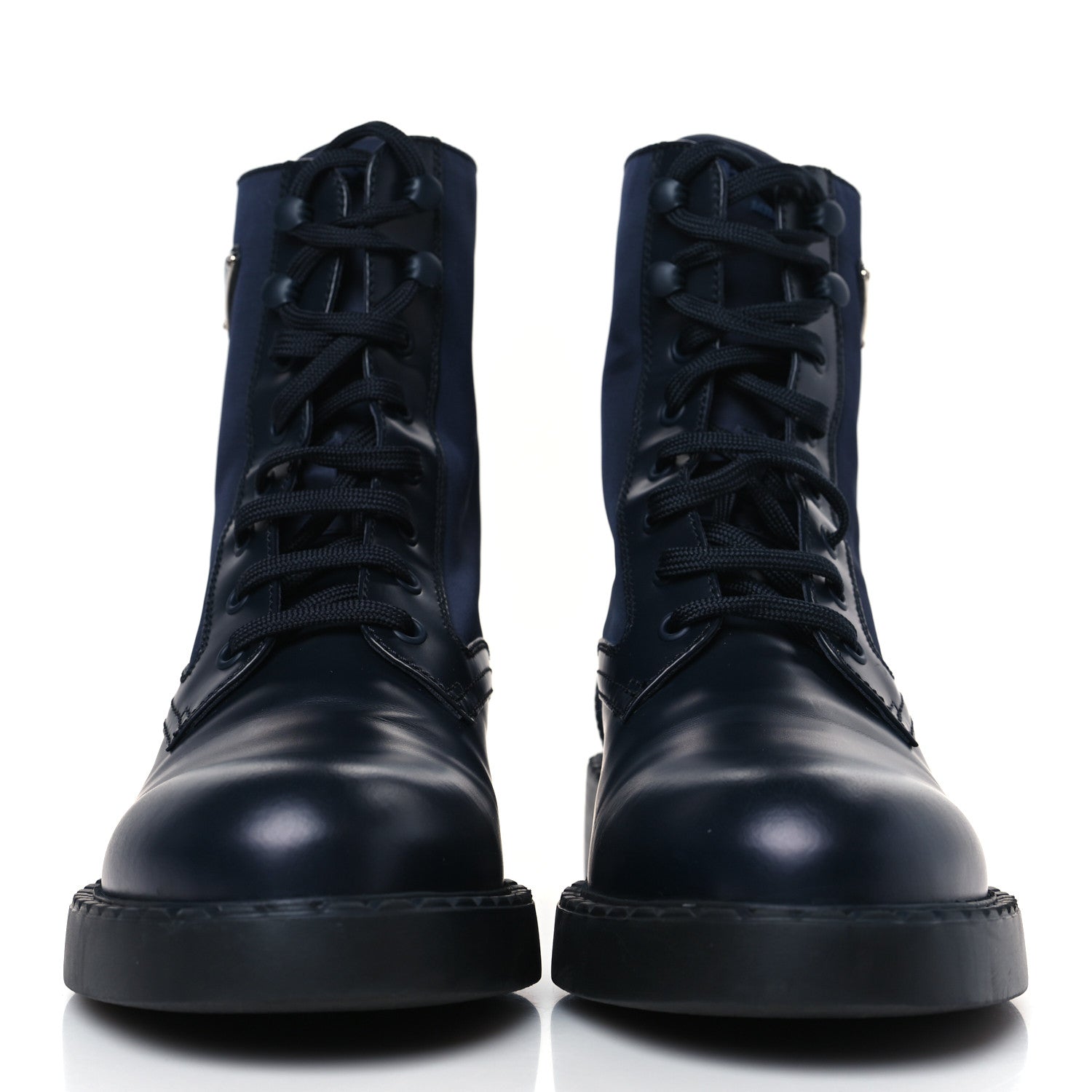 Prada Spazzolato Re-Nylon Metal Triangle Logo Womens 50mm Combat Boots 39.5 Bleu 2 of 7