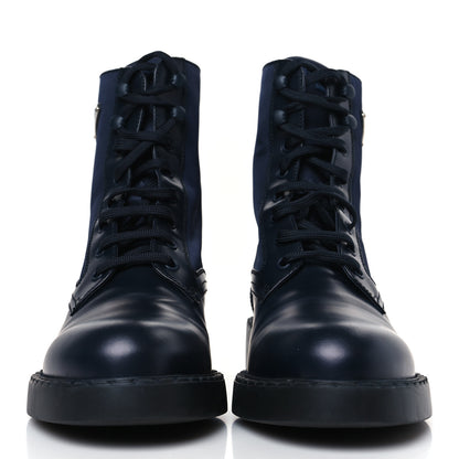 Prada Spazzolato Re-Nylon Metal Triangle Logo Womens 50mm Combat Boots 39.5 Bleu 2 of 7