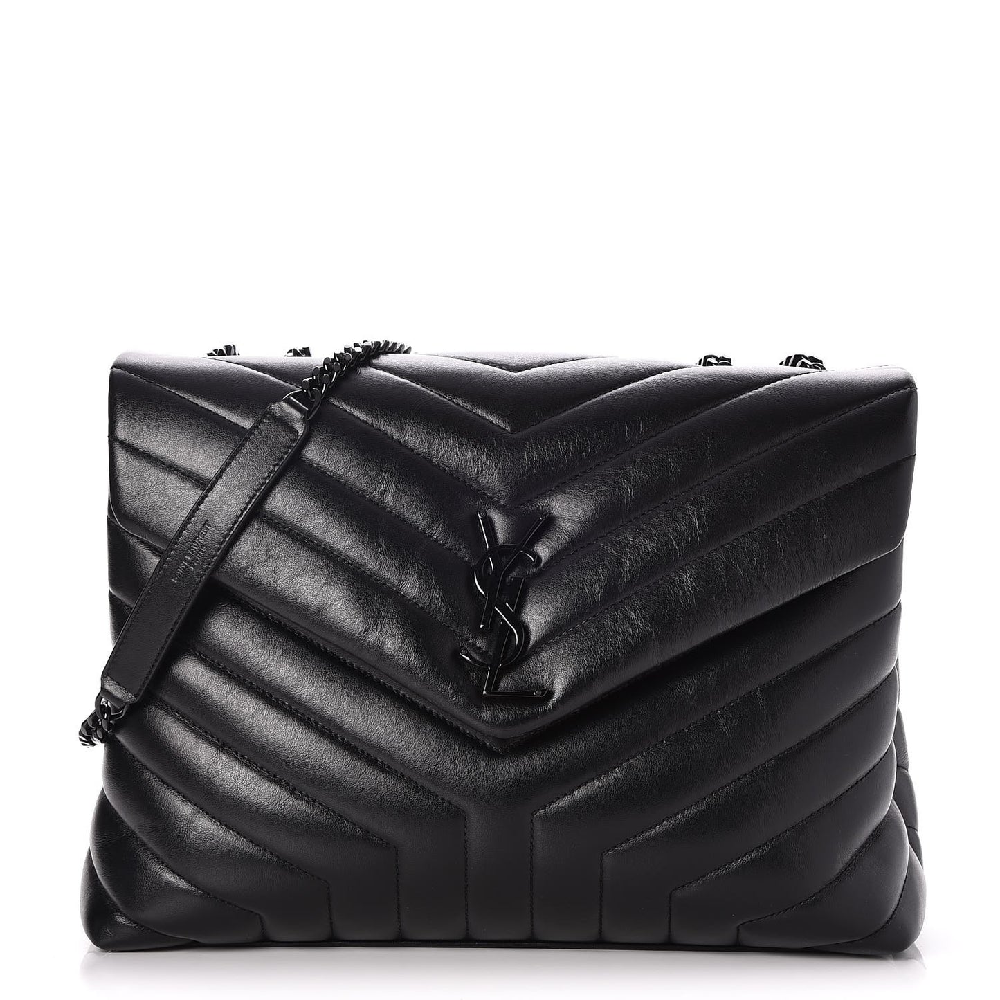 Calfskin Y Quilted Monogram Medium Loulou Chain Satchel Black
