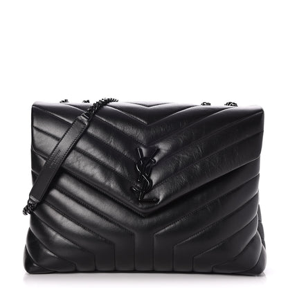 Saint Laurent Calfskin Y Quilted Monogram Medium Loulou Chain Satchel Black 1 of 9