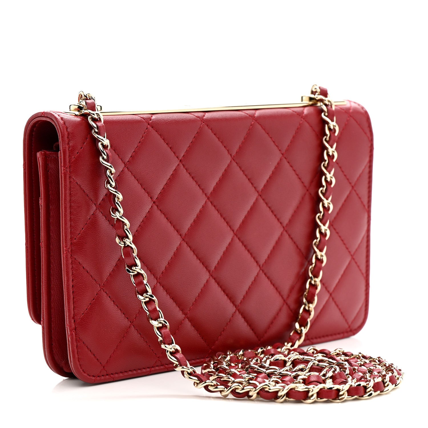 Chanel Lambskin Quilted Trendy CC Wallet On Chain WOC Red 3 of 13