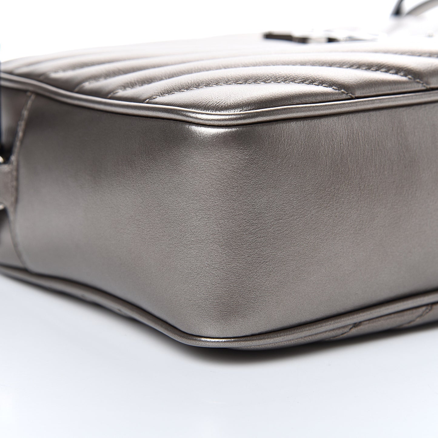 Metallic Calfskin Matelasse Monogram Lou Camera Bag Silver